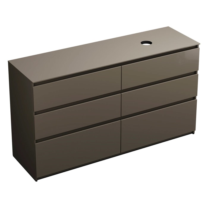 burgbad Lin20 Waschtischunterschrank mit Konsolenplatte 160 cm, 6 Auszüge, Beckenausschnitt rechts