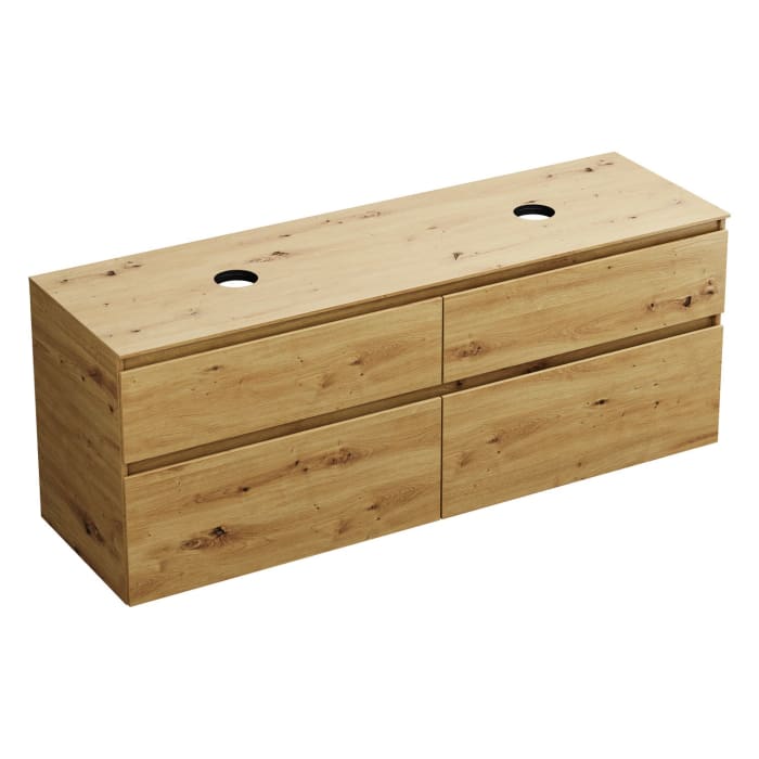 burgbad Lin20 Waschtischunterschrank mit Konsolenplatte 160 cm, 4 Auszüge, Beckenausschnitt links und rechts