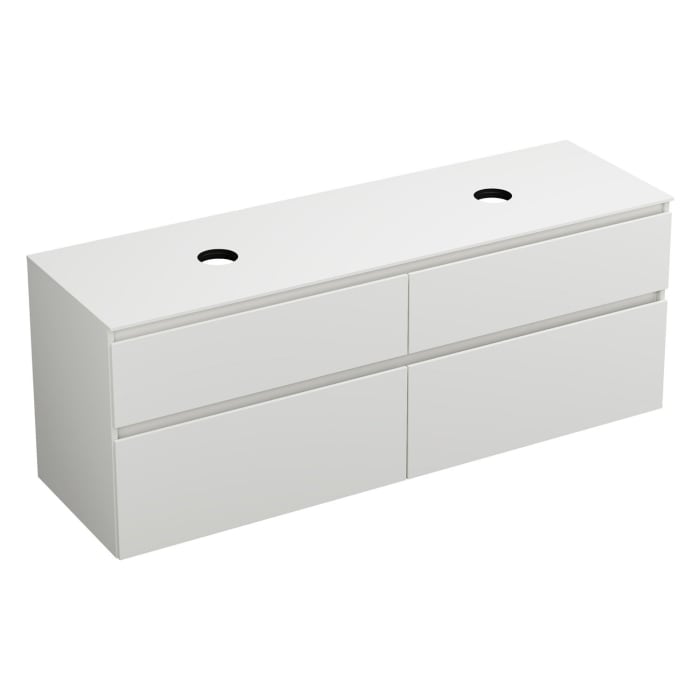 burgbad Lin20 Waschtischunterschrank mit Konsolenplatte 160 cm, 4 Auszüge, Beckenausschnitt links und rechts