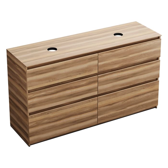 burgbad Lin20 Waschtischunterschrank mit Konsolenplatte 160 cm, 6 Auszüge, Beckenausschnitt links und rechts