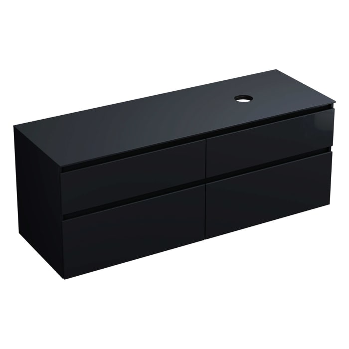 burgbad Lin20 Waschtischunterschrank mit Konsolenplatte 160 cm, 4 Auszüge, Beckenausschnitt rechts