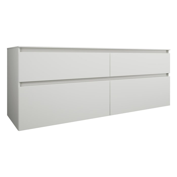 burgbad Lin20 Waschtischunterschrank mit Konsolenplatte 160 cm, 4 Auszüge, Beckenausschnitt rechts