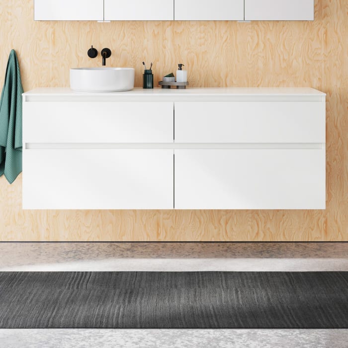 burgbad Lin20 Waschtischunterschrank mit Konsolenplatte 160 cm, 4 Auszüge, Beckenausschnitt links