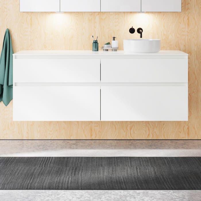 burgbad Lin20 Waschtischunterschrank mit Konsolenplatte 160 cm, 4 Auszüge, Beckenausschnitt rechts