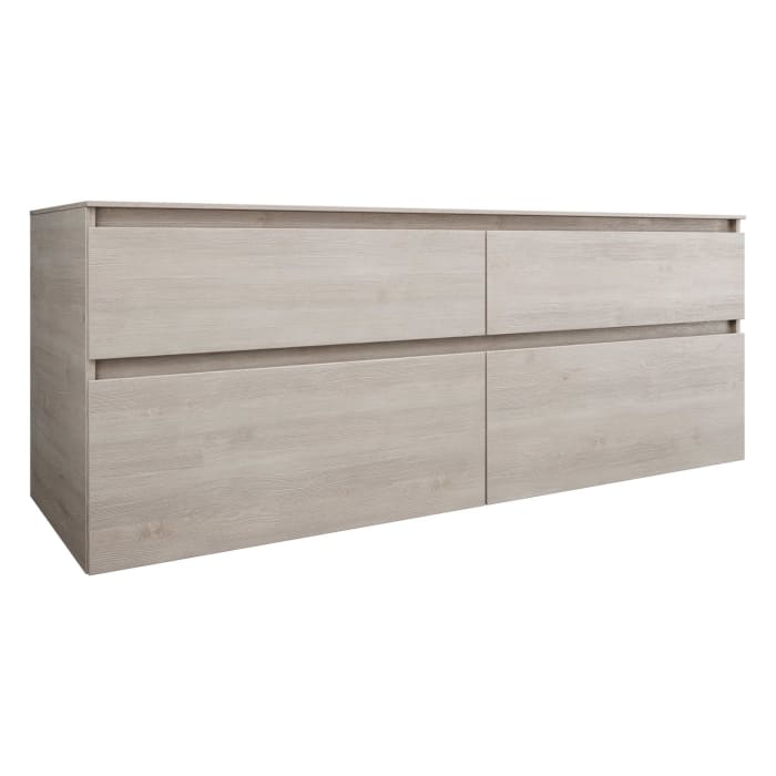 burgbad Lin20 Waschtischunterschrank mit Konsolenplatte 160 cm, 4 Auszüge, Beckenausschnitt links