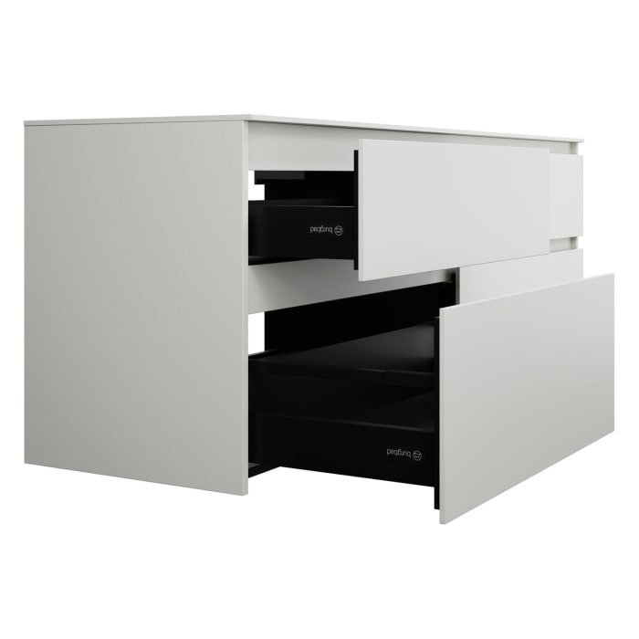 burgbad Lin20 Waschtischunterschrank mit Konsolenplatte 160 cm, 4 Auszüge, Beckenausschnitt rechts