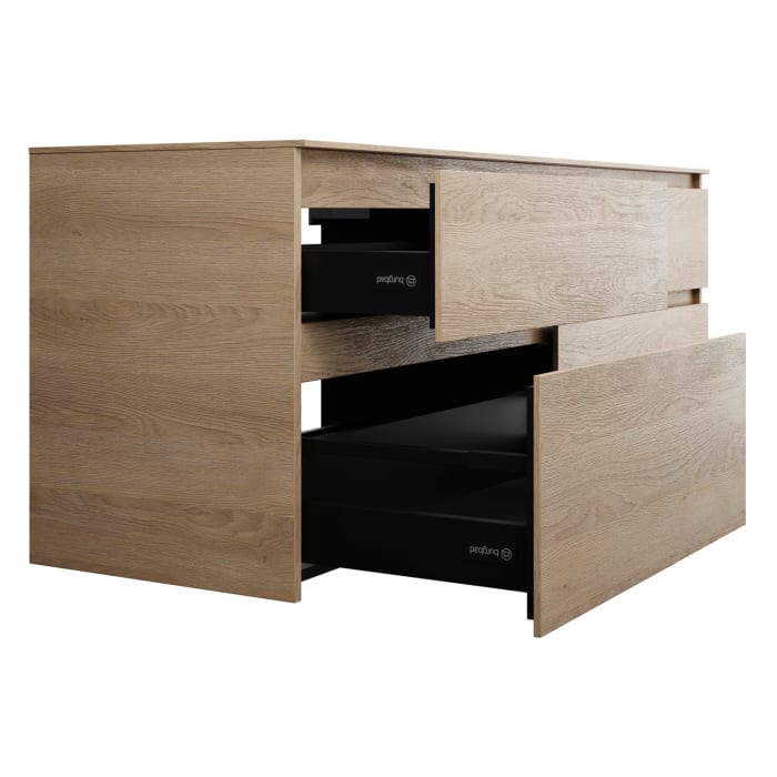 burgbad Lin20 Waschtischunterschrank mit Konsolenplatte 160 cm, 4 Auszüge, Beckenausschnitt rechts