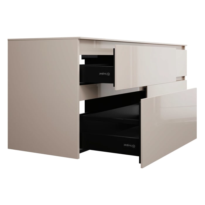 burgbad Lin20 Waschtischunterschrank mit Konsolenplatte 160 cm, 4 Auszüge, Beckenausschnitt rechts