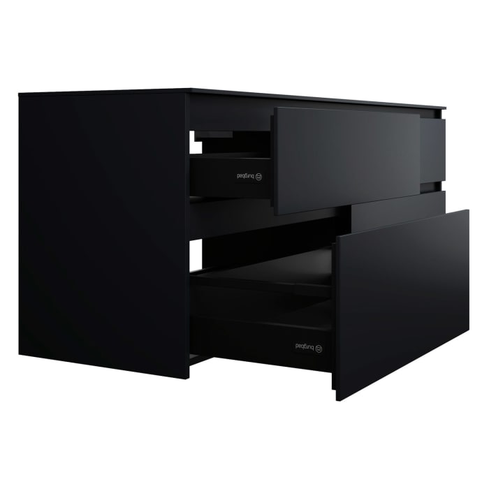 burgbad Lin20 Waschtischunterschrank mit Konsolenplatte 160 cm, 4 Auszüge, Beckenausschnitt rechts