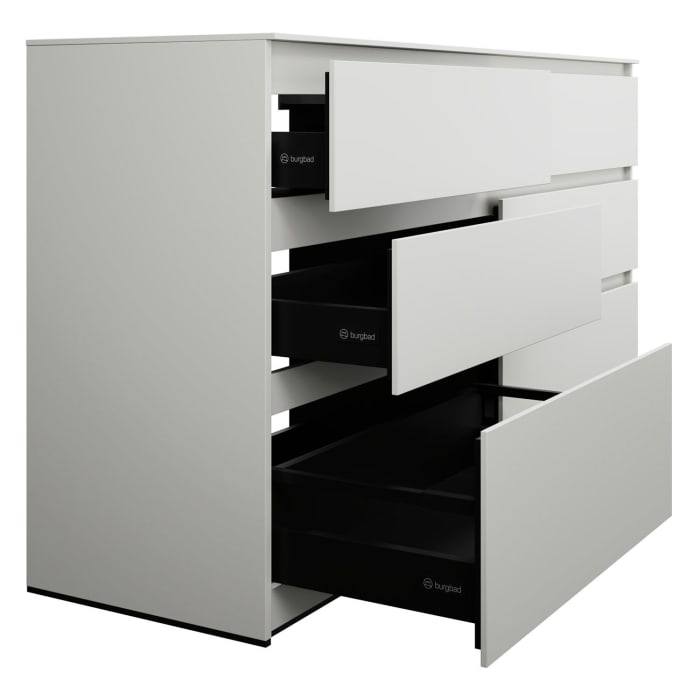 burgbad Lin20 Waschtischunterschrank mit Konsolenplatte 160 cm, 6 Auszüge, Beckenausschnitt links