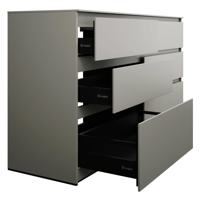 burgbad Lin20 Waschtischunterschrank mit Konsolenplatte 160 cm, 6 Auszüge, Beckenausschnitt links