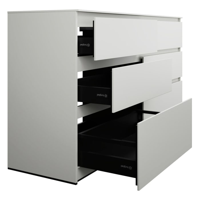 burgbad Lin20 Waschtischunterschrank mit Konsolenplatte 160 cm, 6 Auszüge, Beckenausschnitt rechts