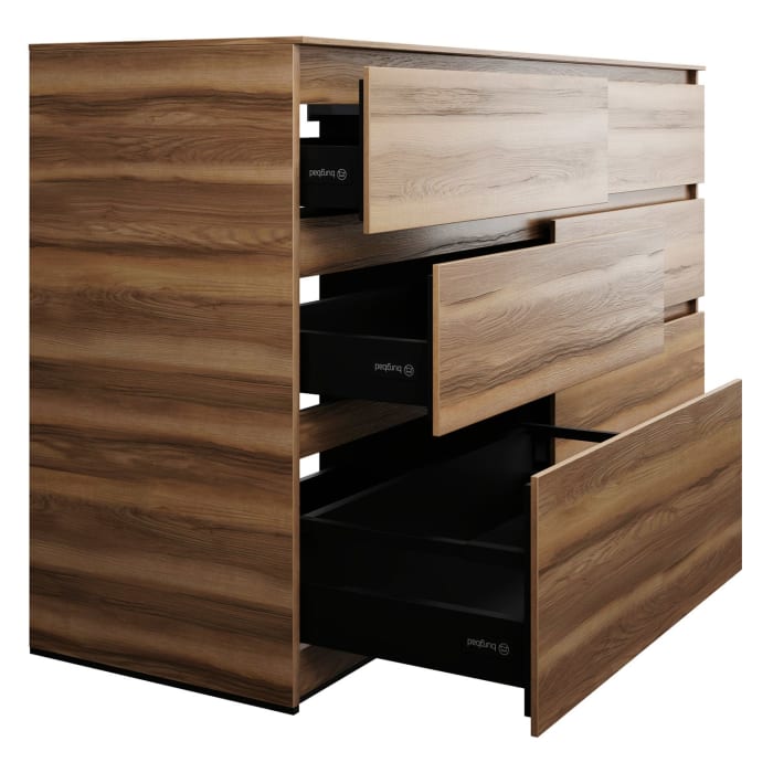 burgbad Lin20 Waschtischunterschrank mit Konsolenplatte 160 cm, 6 Auszüge, Beckenausschnitt rechts