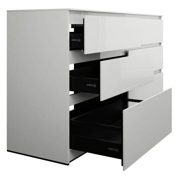 burgbad Lin20 Waschtischunterschrank mit Konsolenplatte 160 cm, 6 Auszüge, Beckenausschnitt rechts