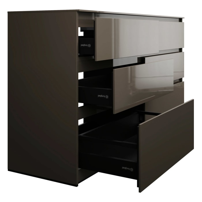 burgbad Lin20 Waschtischunterschrank mit Konsolenplatte 160 cm, 6 Auszüge, Beckenausschnitt rechts