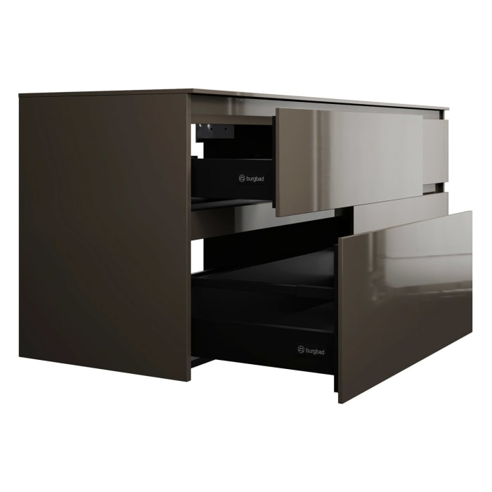 burgbad Lin20 Waschtischunterschrank mit Konsolenplatte 160 cm, 4 Auszüge, Beckenausschnitt links und rechts