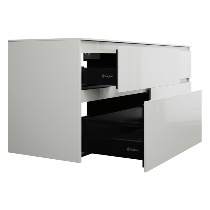 burgbad Lin20 Waschtischunterschrank mit Konsolenplatte 160 cm, 4 Auszüge, Beckenausschnitt links und rechts