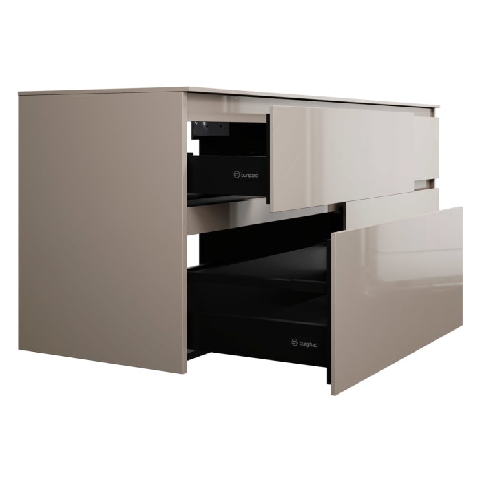 burgbad Lin20 Waschtischunterschrank mit Konsolenplatte 160 cm, 4 Auszüge, Beckenausschnitt links und rechts