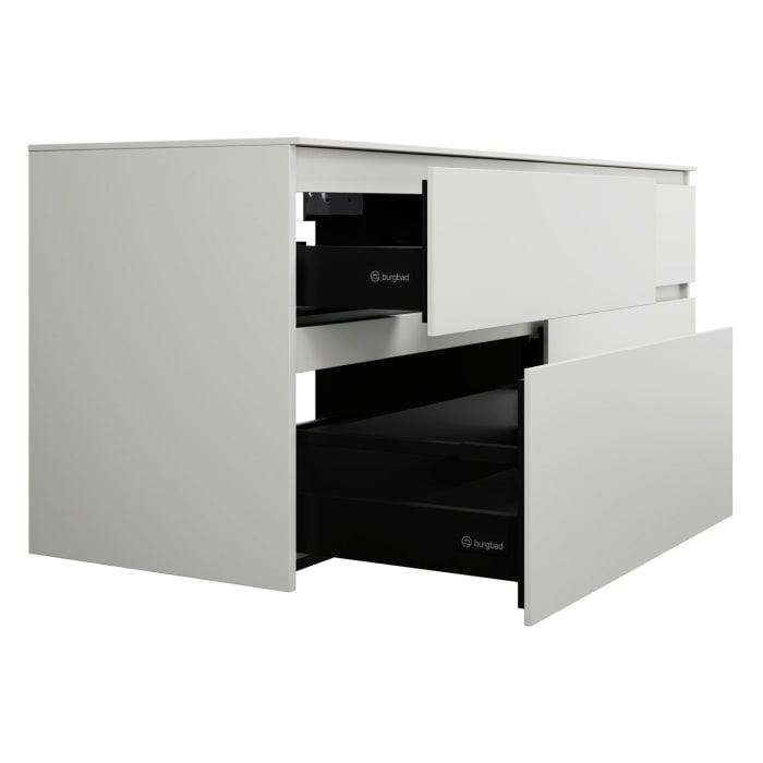 burgbad Lin20 Waschtischunterschrank mit Konsolenplatte 160 cm, 4 Auszüge, Beckenausschnitt links und rechts