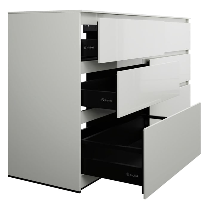 burgbad Lin20 Waschtischunterschrank mit Konsolenplatte 160 cm, 6 Auszüge, Beckenausschnitt links und rechts