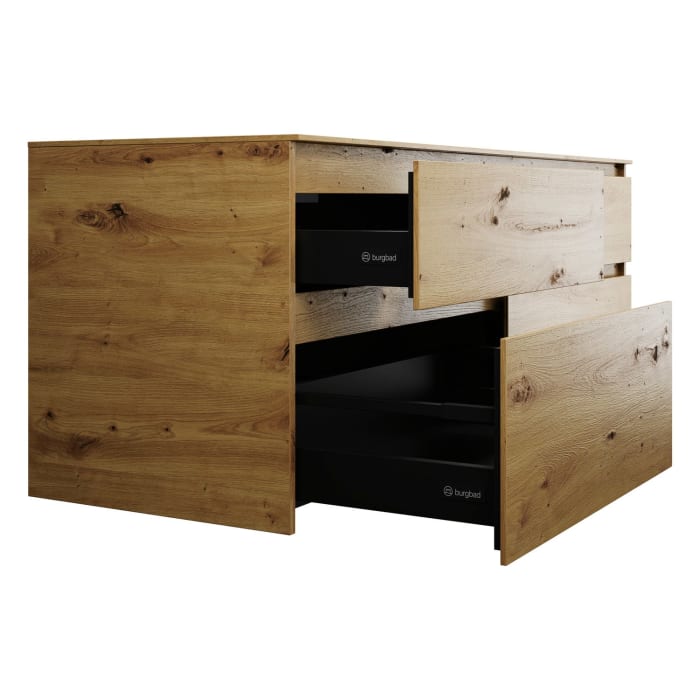 burgbad Lin20 Waschtischunterschrank mit Konsolenplatte 160 cm, 4 Auszüge, Beckenausschnitt links