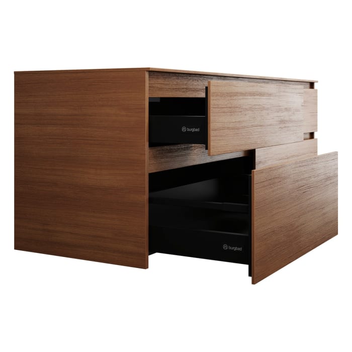 burgbad Lin20 Waschtischunterschrank mit Konsolenplatte 160 cm, 4 Auszüge, Beckenausschnitt links