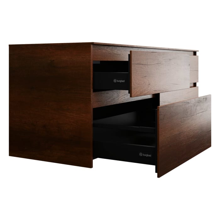 burgbad Lin20 Waschtischunterschrank mit Konsolenplatte 160 cm, 4 Auszüge, Beckenausschnitt links