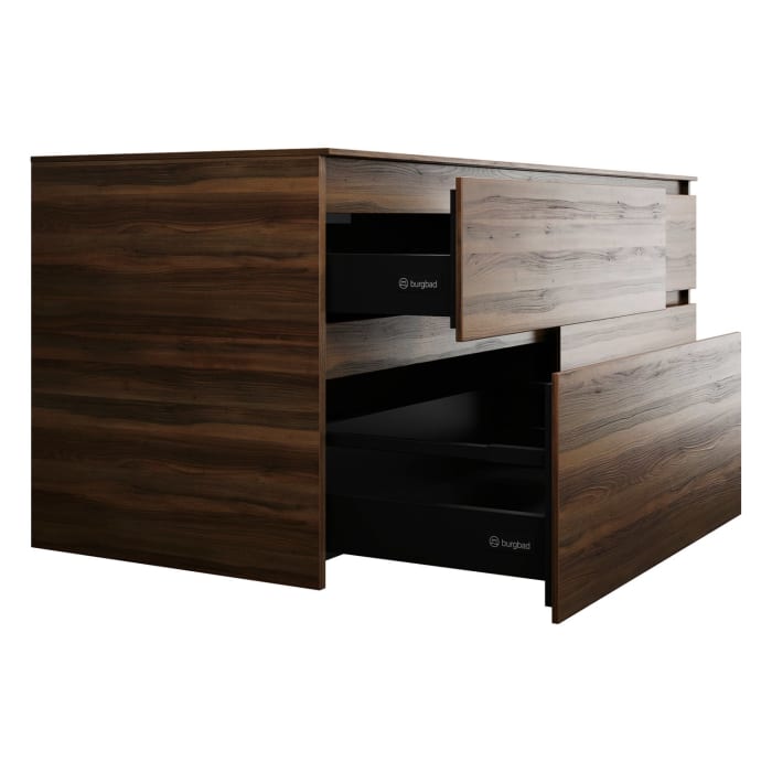 burgbad Lin20 Waschtischunterschrank mit Konsolenplatte 160 cm, 4 Auszüge, Beckenausschnitt links