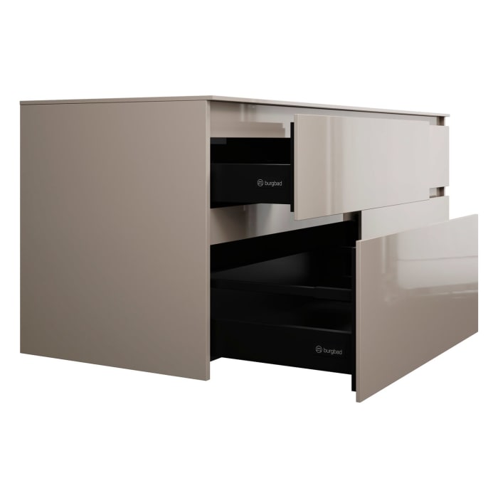 burgbad Lin20 Waschtischunterschrank mit Konsolenplatte 160 cm, 4 Auszüge, Beckenausschnitt links