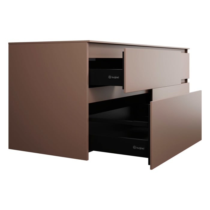 burgbad Lin20 Waschtischunterschrank mit Konsolenplatte 160 cm, 4 Auszüge, Beckenausschnitt links