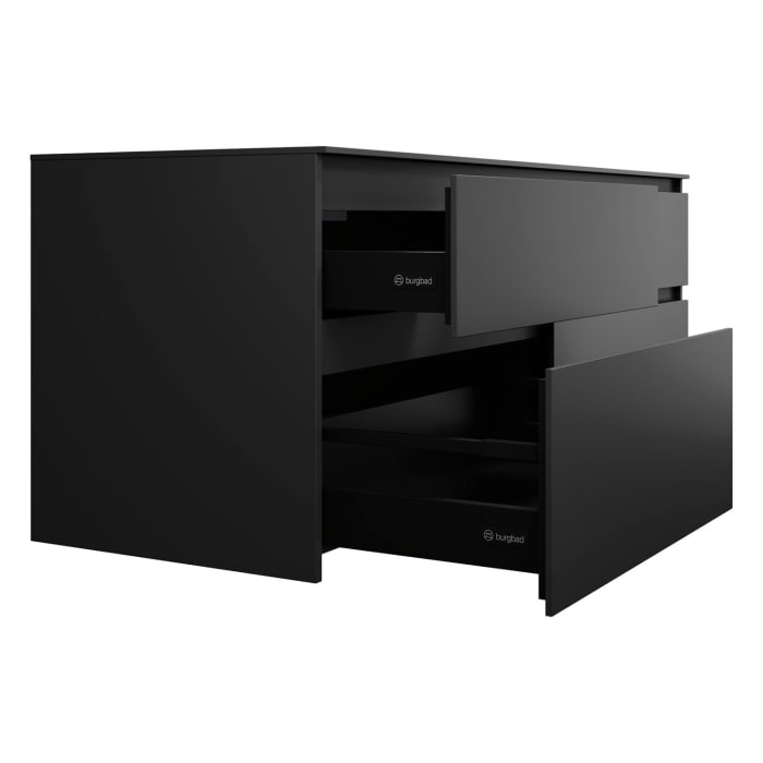 burgbad Lin20 Waschtischunterschrank mit Konsolenplatte 160 cm, 4 Auszüge, Beckenausschnitt links