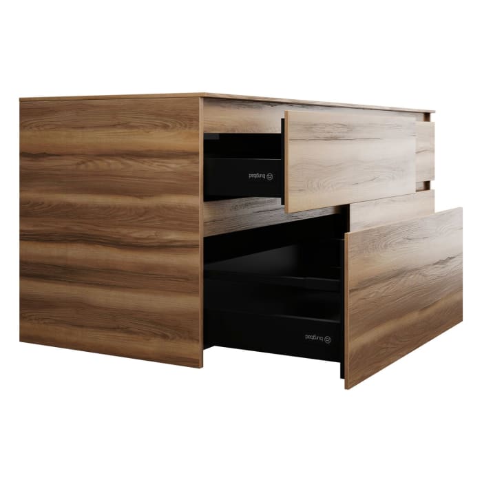 burgbad Lin20 Waschtischunterschrank mit Konsolenplatte 160 cm, 4 Auszüge, Beckenausschnitt rechts