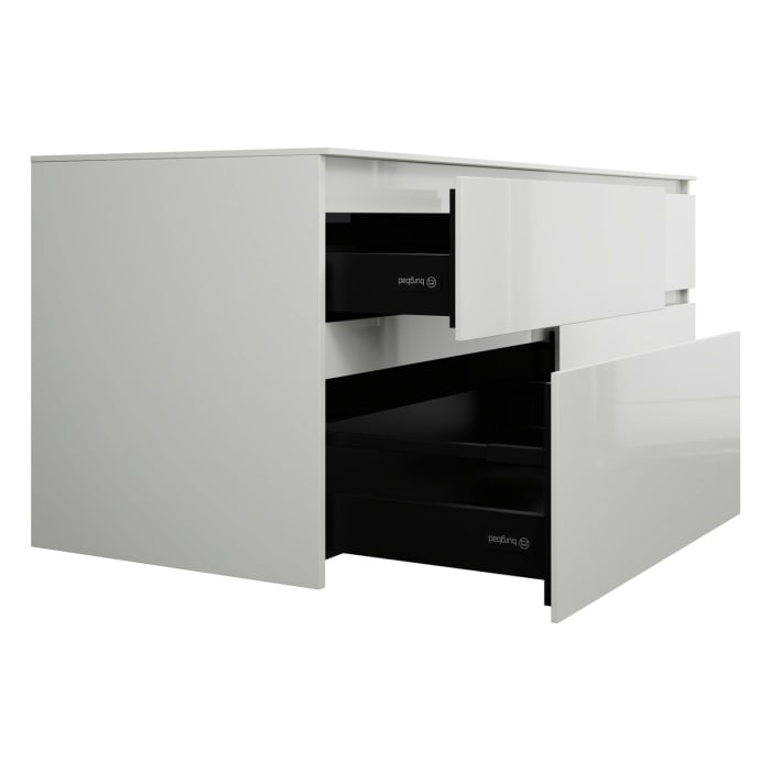 burgbad Lin20 Waschtischunterschrank mit Konsolenplatte 160 cm, 4 Auszüge, Beckenausschnitt rechts