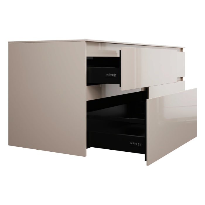 burgbad Lin20 Waschtischunterschrank mit Konsolenplatte 160 cm, 4 Auszüge, Beckenausschnitt rechts