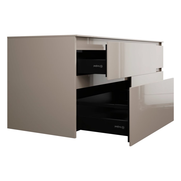 burgbad Lin20 Waschtischunterschrank mit Konsolenplatte 160 cm, 4 Auszüge, Beckenausschnitt rechts