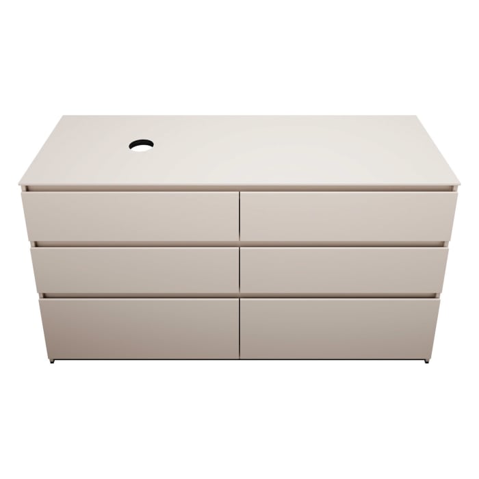 burgbad Lin20 Waschtischunterschrank mit Konsolenplatte 160 cm, 6 Auszüge, Beckenausschnitt links