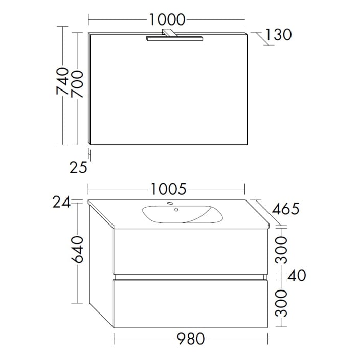 burgbad Liniq Badmöbel Set 100,5 cm mit LED-Lichtspiegel
