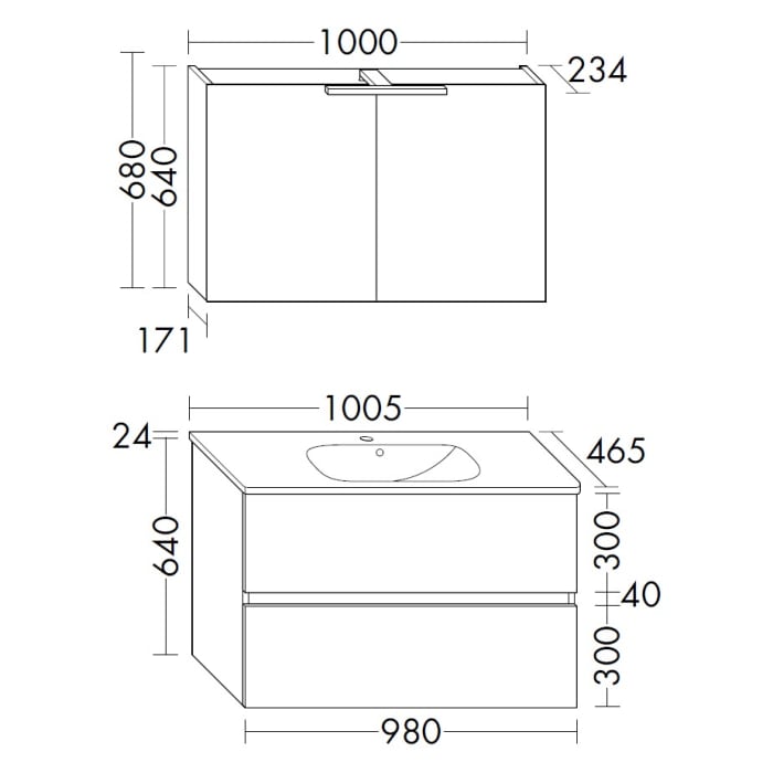 burgbad Liniq Badmöbel Set 100,5 cm mit LED-Spiegelschrank