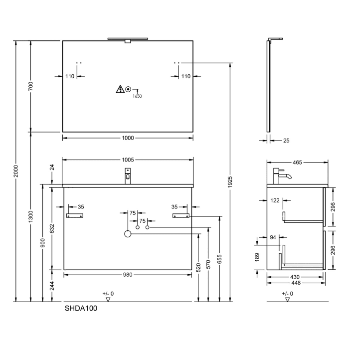 burgbad Liniq Badmöbel Set 100,5 cm mit LED-Lichtspiegel