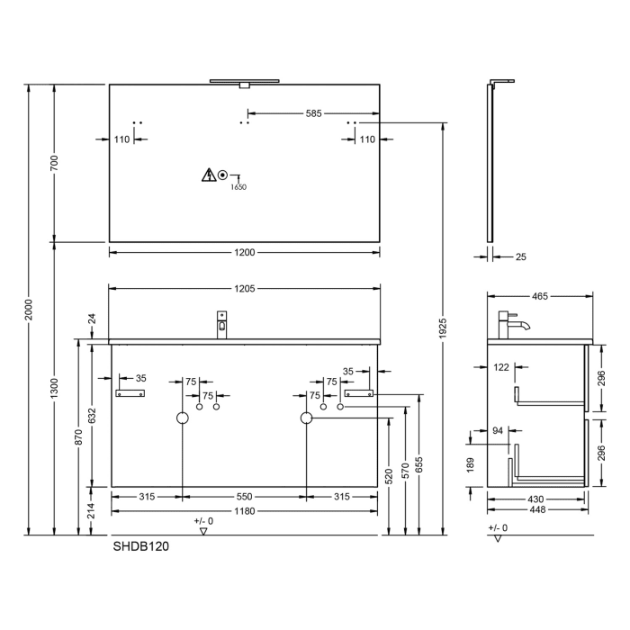 burgbad Liniq Badmöbel Set 120,5 cm mit LED-Lichtspiegel
