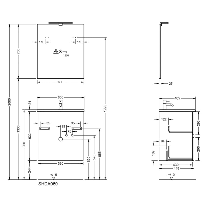 burgbad Liniq Badmöbel Set 60,5 cm mit LED-Lichtspiegel