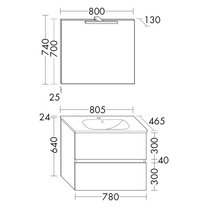 burgbad Liniq Badmöbel Set 80,5 cm mit LED-Lichtspiegel