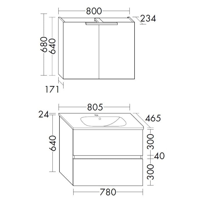 burgbad Liniq Badmöbel Set 80,5 cm mit LED-Spiegelschrank