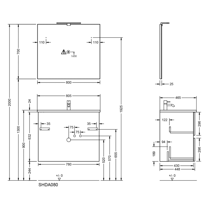 burgbad Liniq Badmöbel Set 80,5 cm mit LED-Lichtspiegel