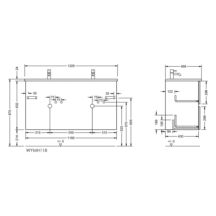 burgbad Liniq Waschtisch mit Unterschrank 120,5 cm