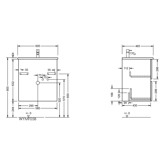 burgbad Liniq Waschtisch mit Unterschrank 60,5 cm