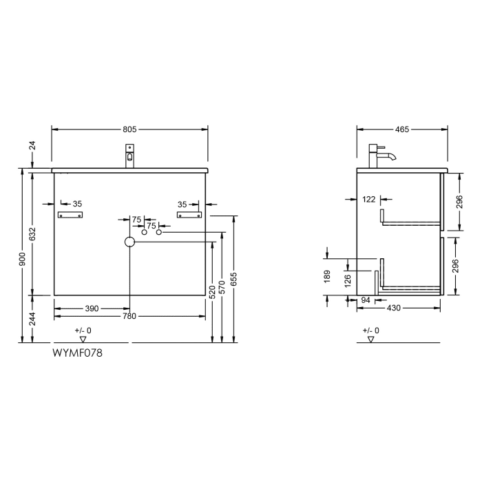 burgbad Liniq Waschtisch mit Unterschrank 80,5 cm