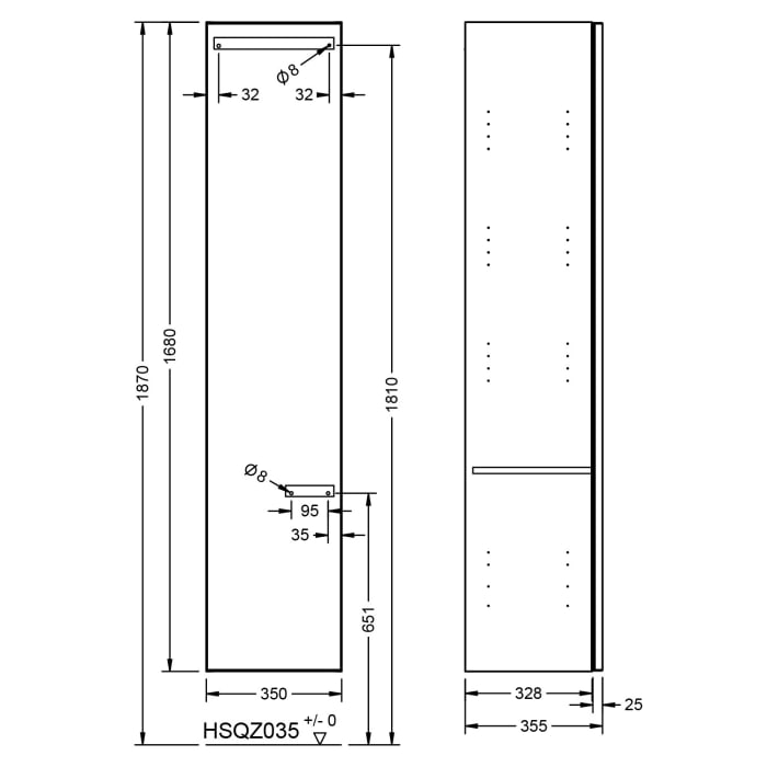 burgbad b:me Hochschrank 35 x 35,5 x 168 cm mit 1 Tür, Anschlag links
