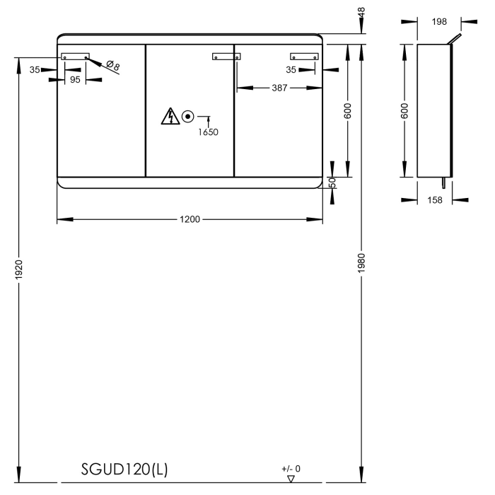 burgbad b:me Spiegelschrank mit LED-Beleuchtung, 120 cm, 3 Spiegeltüren, Doppeltür links