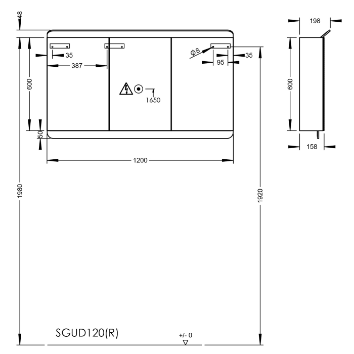 burgbad b:me Spiegelschrank mit LED-Beleuchtung, 120 cm, 3 Spiegeltüren, Doppeltür rechts